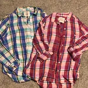 SO Women’s Plaid Button-Down Shirts - Blue/Green & Pink/Red